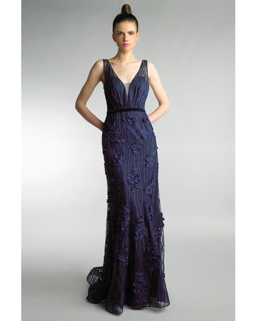 Basix Black Label Sleeveless Deep V Navy Evening Gown in Blue Lyst