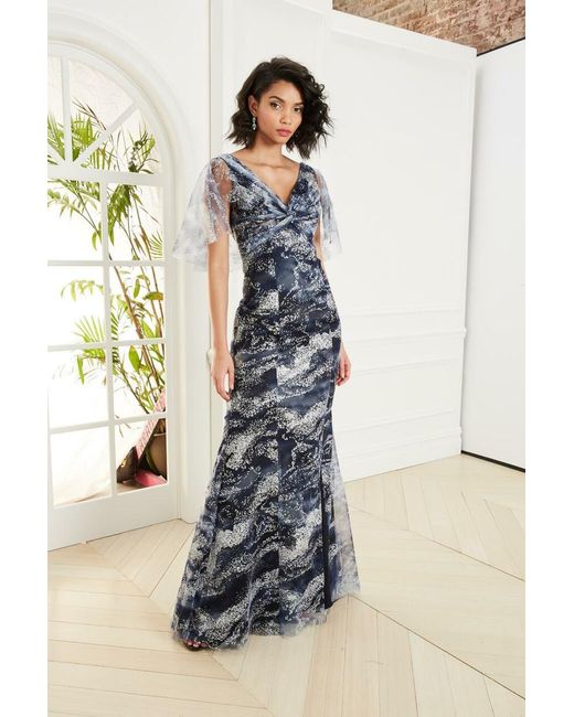marchesa notte plunge neck embroidered gown