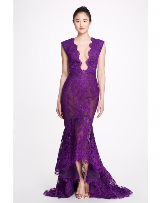 Marchesa Purple Fitted High-low Gown