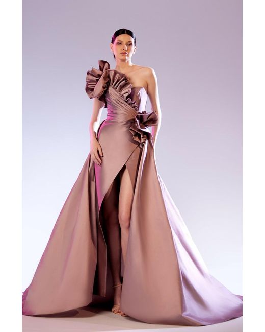 Abdo Aoude Couture Multicolor Ruffled Draping Taffeta Gown