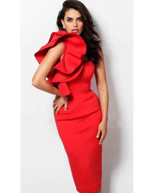 jovani one shoulder ruffle dress