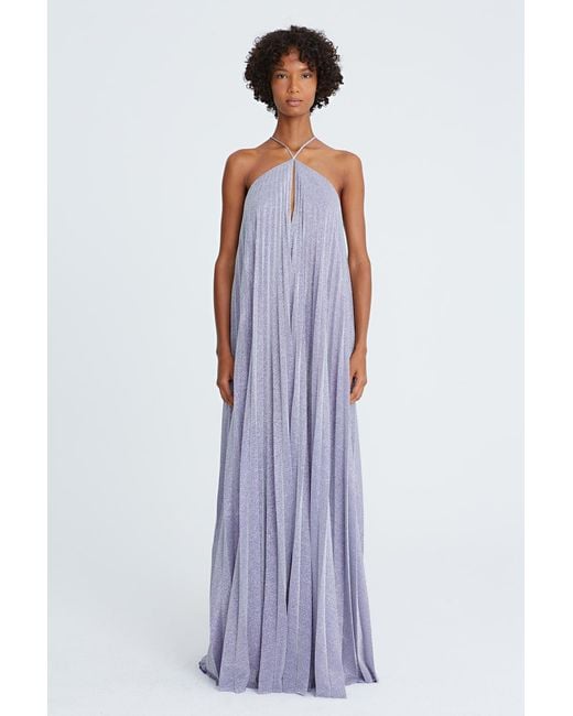 Halston Heritage Purple Em Shimmer Jersey Pleated Gown