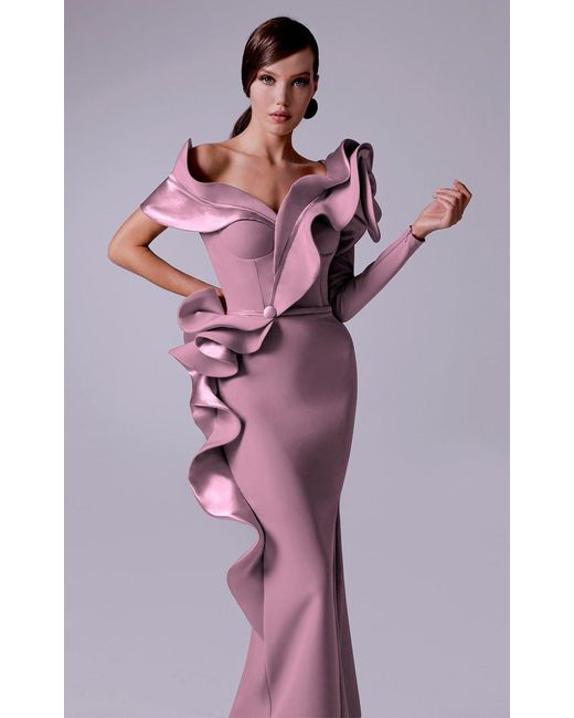 Fouad Sarkis Multicolor Structured- Ruffle Gown
