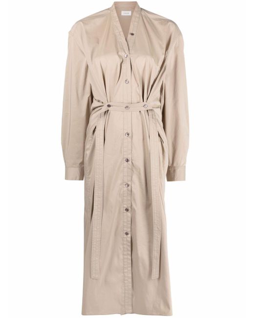 Lemaire Cotton Sage Green Belted Button-up Midi Dress in Natural - Lyst