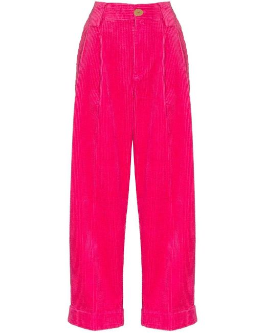 Ganni Cotton Corduroy Wide-leg Trousers in Pink | Lyst