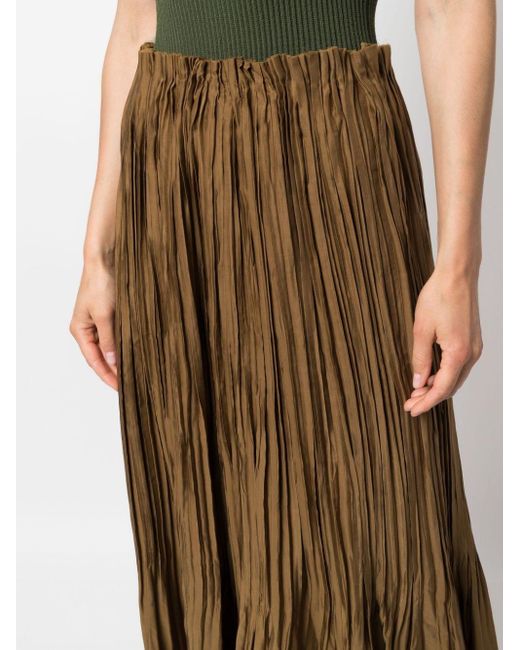 Khaite Pleated Maxi Silk Skirt in Brown 