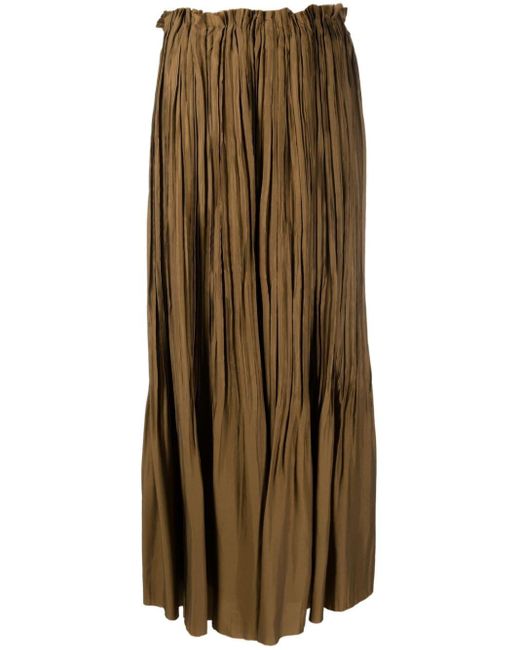 Khaite Pleated Maxi Silk Skirt in Brown 