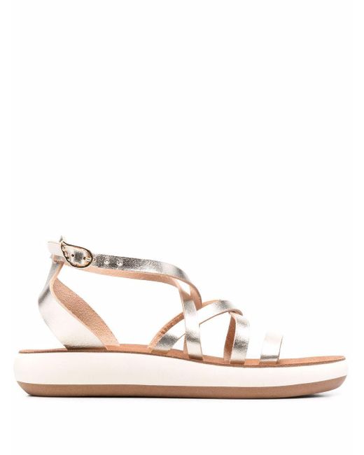 Ancient Greek Sandals Leather Platinum Gold Delia Strappy Sandals in Metallic | Lyst