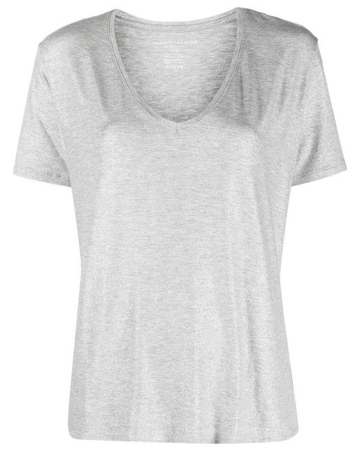 | T-shirt in viscosa stretch scollo a V | female | GRIGIO | 3 di Majestic Filatures in White