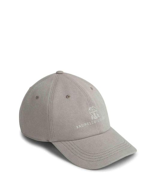 Brunello Cucinelli Gray Baseball Cap With Printed Logo for men