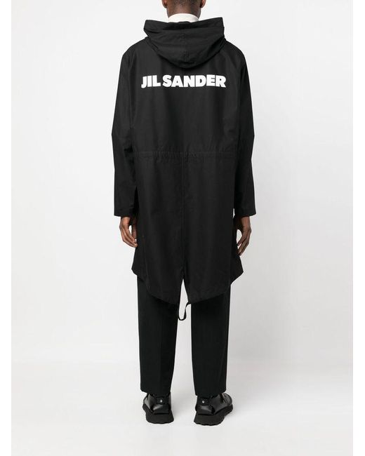 Parka con stampa logo e cappuccio di Jil Sander in Black da Uomo
