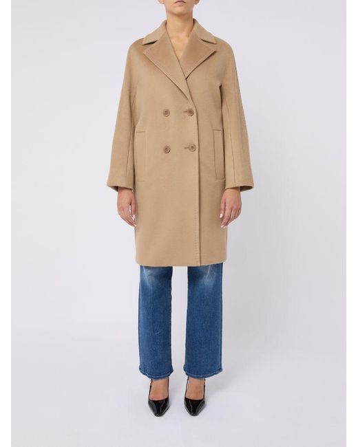 Max Mara Natural 'Agenda' Double-Breasted Virgin Wool Coat