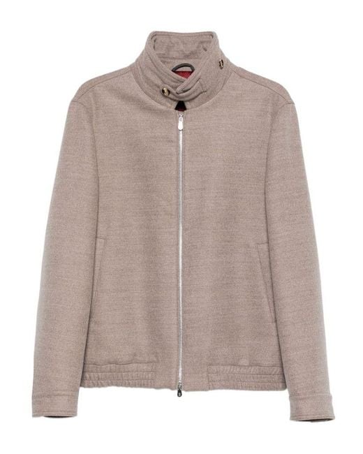 Brunello Cucinelli Brown Zip-Fastening High-Neck Jacket for men