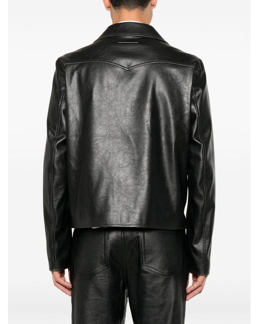 Giacca Effetto Pelle Con Rever Dal Design Contemporaneo di MM6 by Maison Margiela in Black da Uomo