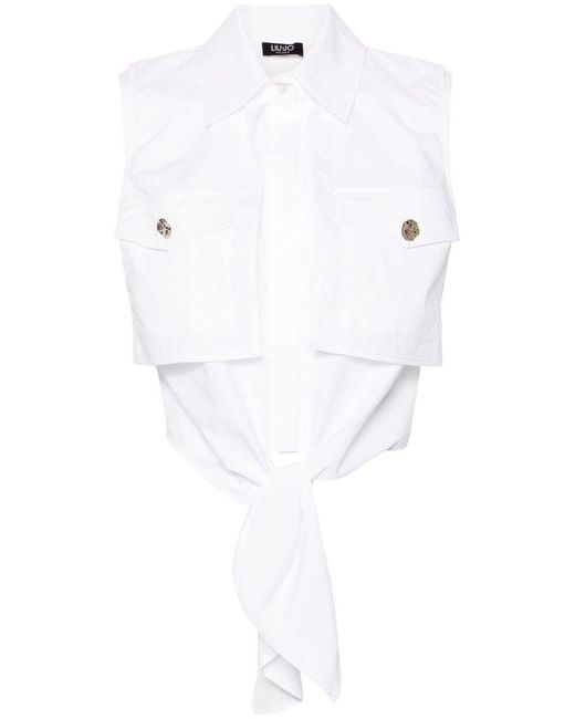 | Camicia smanicata in cotone con nodo | female | BIANCO | 40 di Liu Jo in White