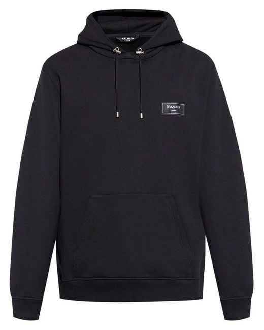 Balmain Blue Iconic Cotton Hoodie for men