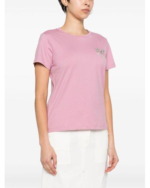 | T-shirt logo strass | female | ROSA | XS di Pinko in Pink