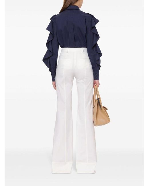 Alberta Ferretti Blue Stretch-Cotton Ruffled Detailing