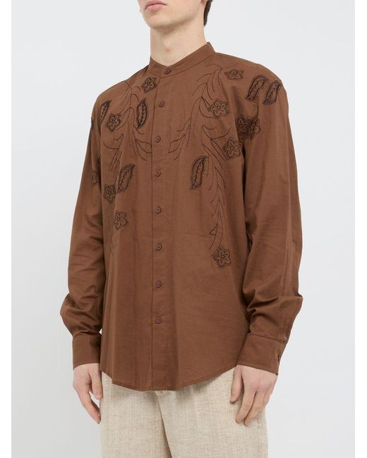 Camicia Con Ricami Floreali di Amaranto in Brown da Uomo