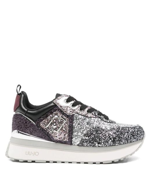 Liu Jo White Logo-Plaque Glitter-Embellishment Sneakers