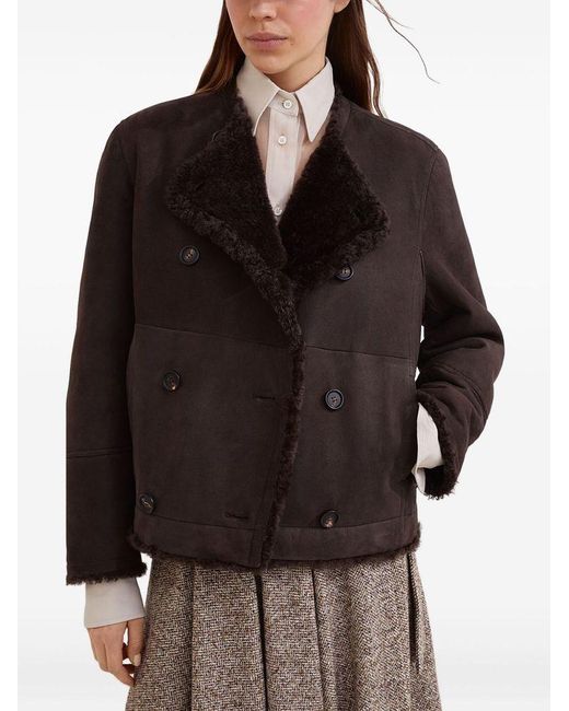 Brunello Cucinelli Women's Black 'Fuzzy' Reversible Shearling Crop