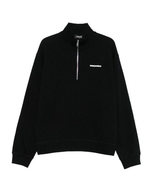 DSquared² Black Half-Zip Cotton Sweatshirt for men