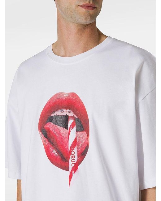 | T-shirt in cotone con stampa bocca | male | BIANCO | S di Fiorucci in White da Uomo