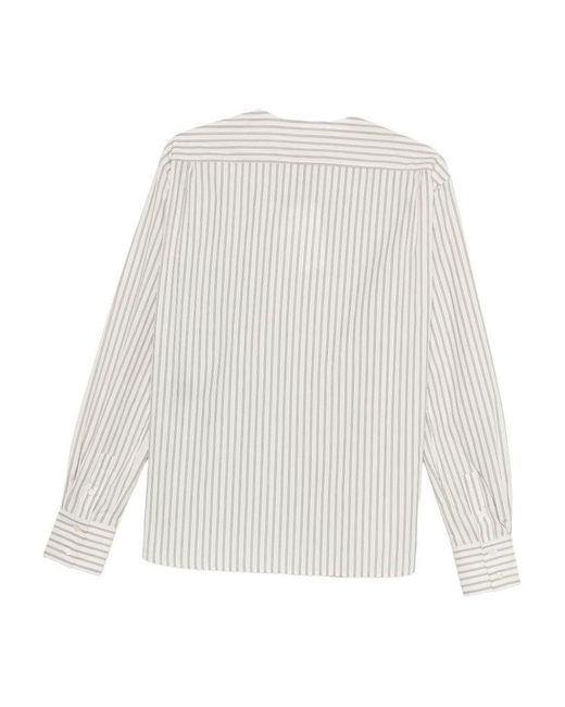 Soeur White 'Bermudes' Shirt With A Thin Stripe Pattern And Mandarin Collar