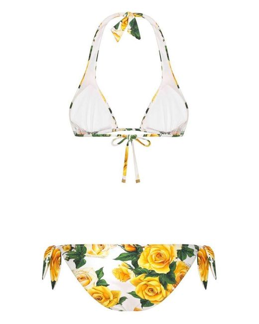 Bikini A Triangolo Stampato di Dolce & Gabbana in Yellow