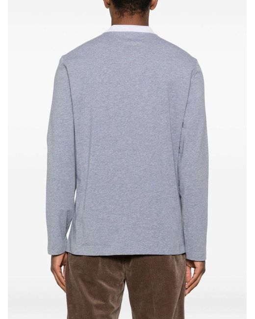 Brunello Cucinelli Gray Long-Sleeved Cotton Polo Shirt for men