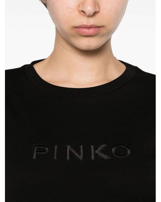 | T-shirt logo ricamato | female | NERO | XS di Pinko in Black