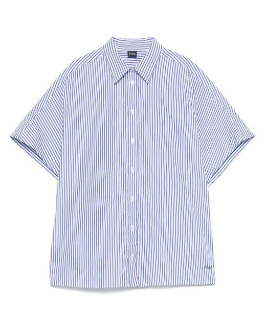 Camicia A Righe Con Logo Ricamato di Fay in Blue