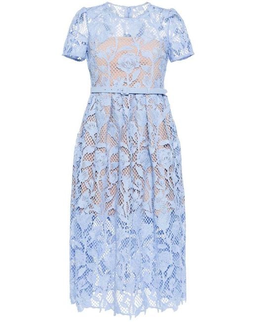 blue lace dress self portrait Self-portrait - Blue Lace Collared Midi Dress