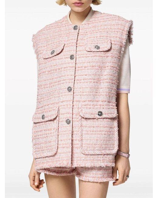 | Gilet in tweed di cotone con dettaglio frange | female | ROSA | 40 di Versace in Pink