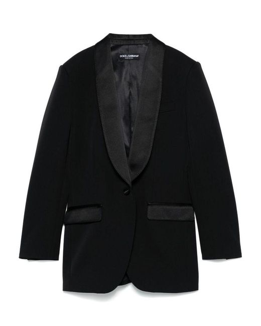 Blazer Monopetto Con Revers A Contrasto di Dolce & Gabbana in Black