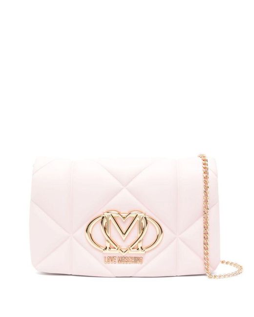 Borsa A Spalla Piccola Bianca Trapuntata di Love Moschino in Pink