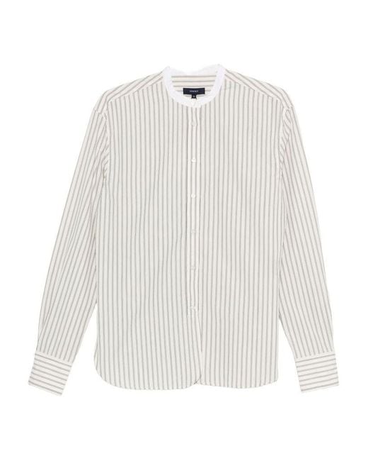 Soeur White 'Bermudes' Shirt With A Thin Stripe Pattern And Mandarin Collar