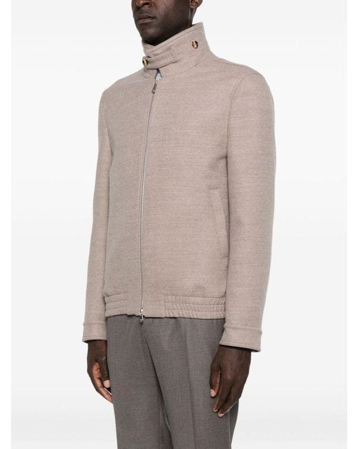 Brunello Cucinelli Brown Zip-Fastening High-Neck Jacket for men