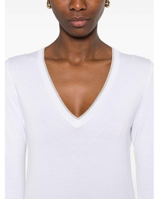 Maglia Bianca Con Scollo A V di Liu Jo in White