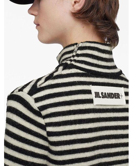| T-shirt in lana a collo alto con stampa a righe | female | GRIGIO | S di Jil Sander in Black