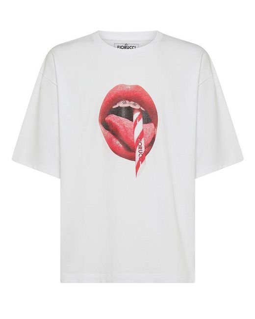 | T-shirt in cotone con stampa bocca | male | BIANCO | S di Fiorucci in White da Uomo