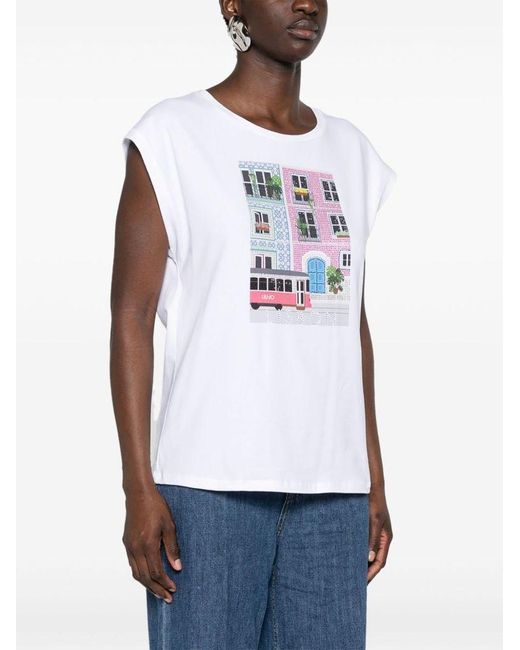 | T-shirt in cotone stratch con stampa frontale | female | BIANCO | XS di Liu Jo in White