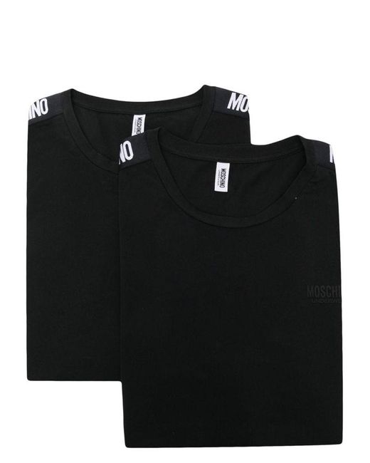 | Due t-shirt in cotone con striscia con logo | male | NERO | XL di Moschino in Black da Uomo