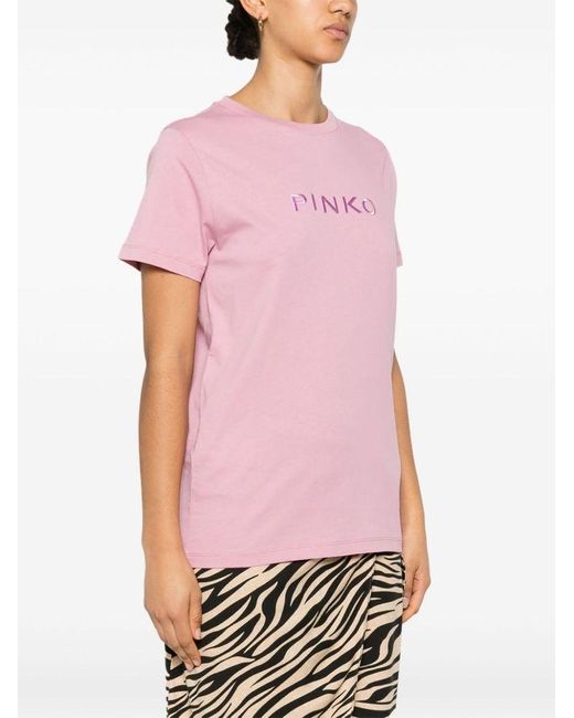 | T-shirt logo ricamato | female | ROSA | XS di Pinko in Pink