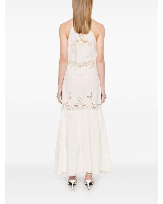 Abito Lungo Color Avorio Con Scollo All'Americana di Twinset in White