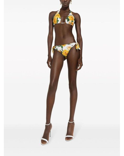 Bikini A Triangolo Stampato di Dolce & Gabbana in Yellow