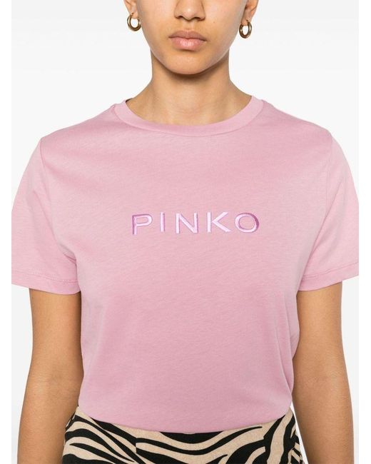 | T-shirt logo ricamato | female | ROSA | XS di Pinko in Pink