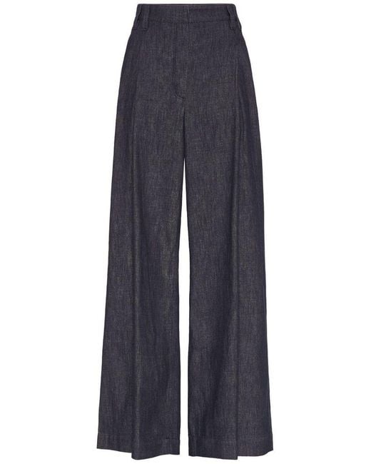 Brunello Cucinelli Blue Cotton Wide Leg Denim Effect Pants