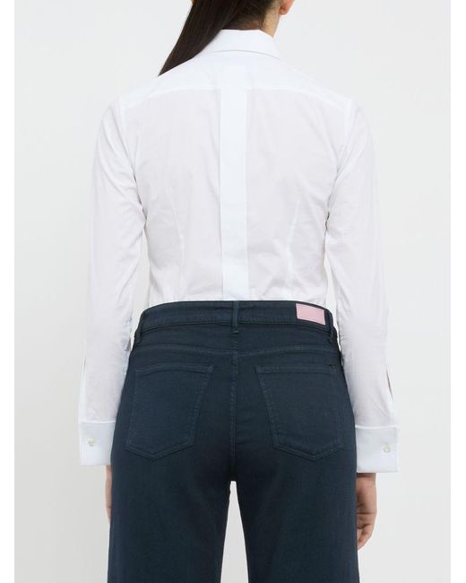 Max Mara Cotton Blend Long Sleeve Shirt Bodysuit in White | Lyst