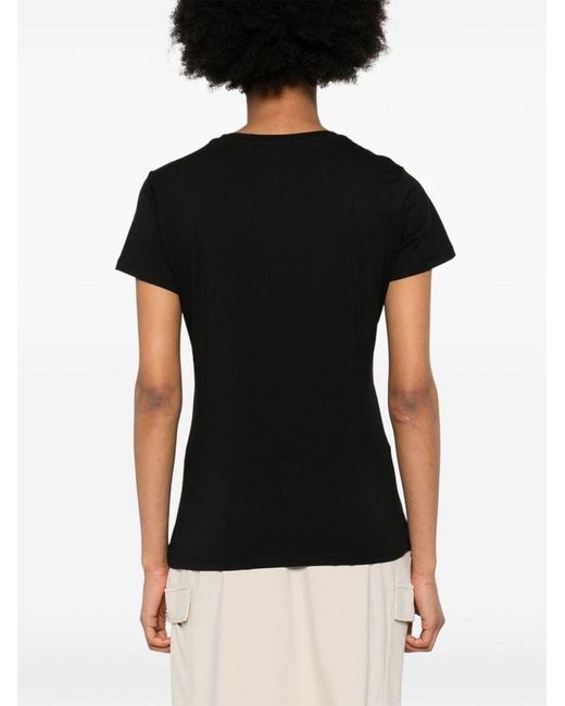 | T-shirt in cotone con logo con strass e stampa animalier | female | NERO | S di Liu Jo in Black